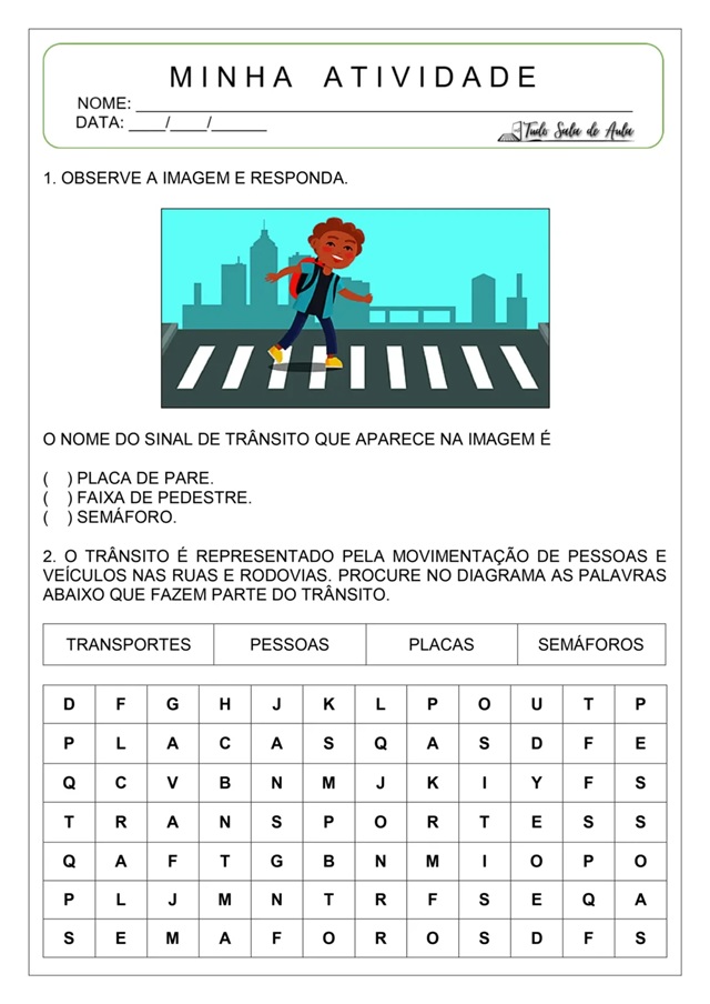 Atividades Trânsito Educação Infantil para imprimir